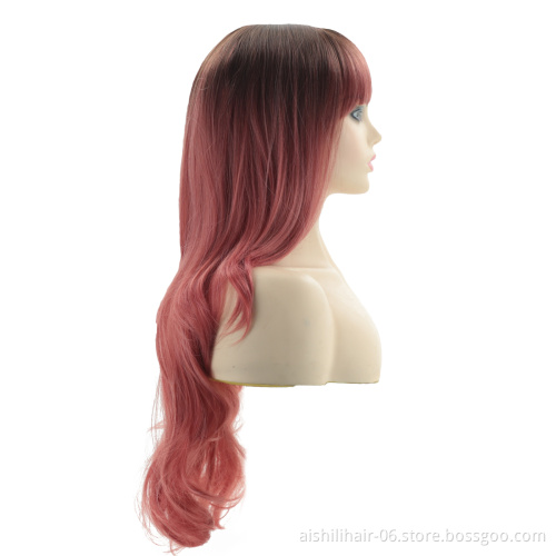aishili wholesale long wave hair 26inch omber pink color synthetic hair wigs for women